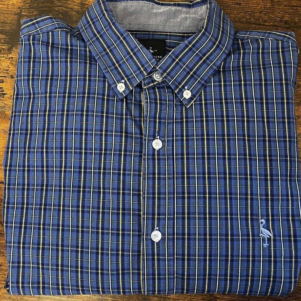 Taylor Byrd Mens Shirt Size XL Blue Plaid Flip Cuff Button Up Long Sleeve Preppy